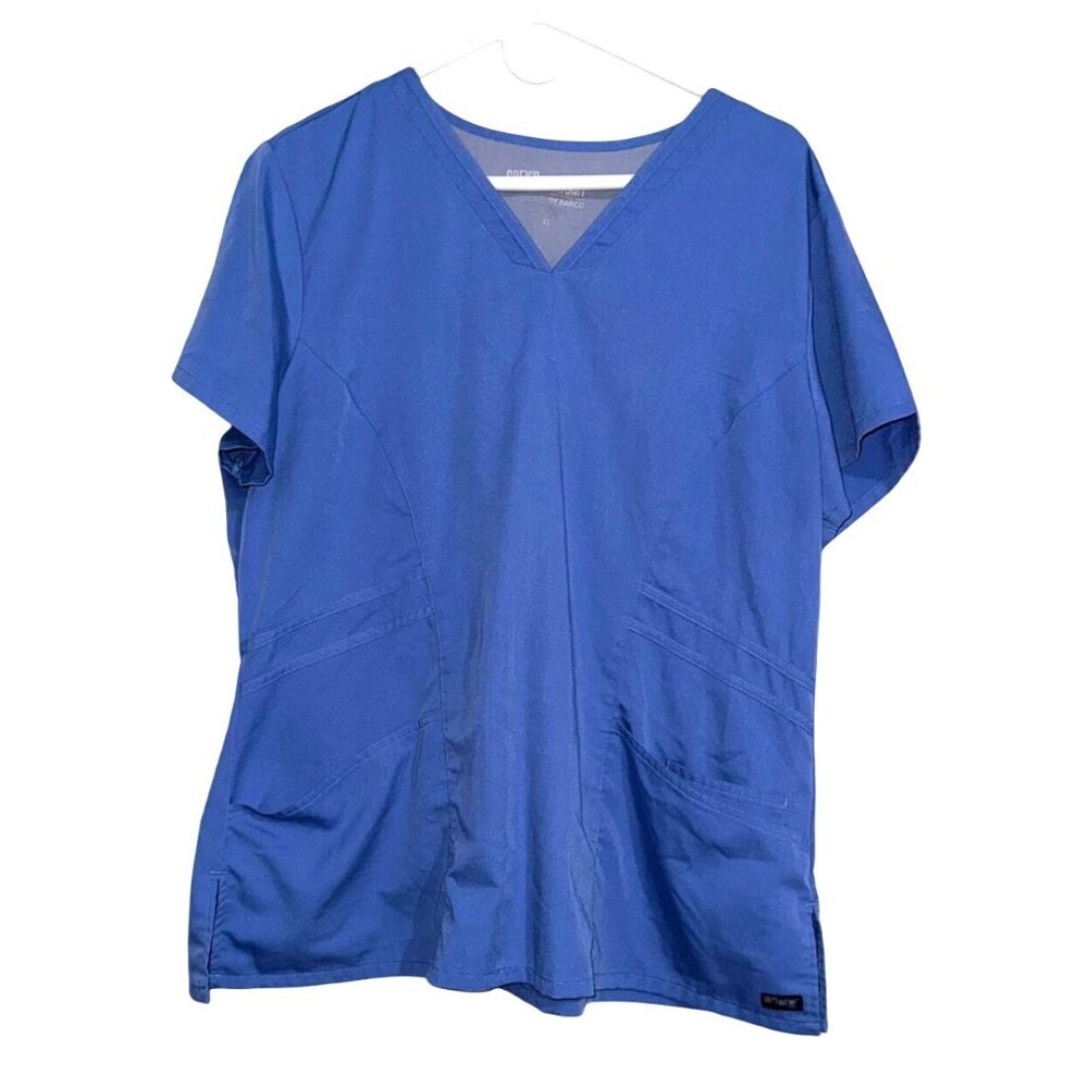 Greys Anatomy By Barco Womens Blue Scrub Top V-Neck With Pockets Size XL